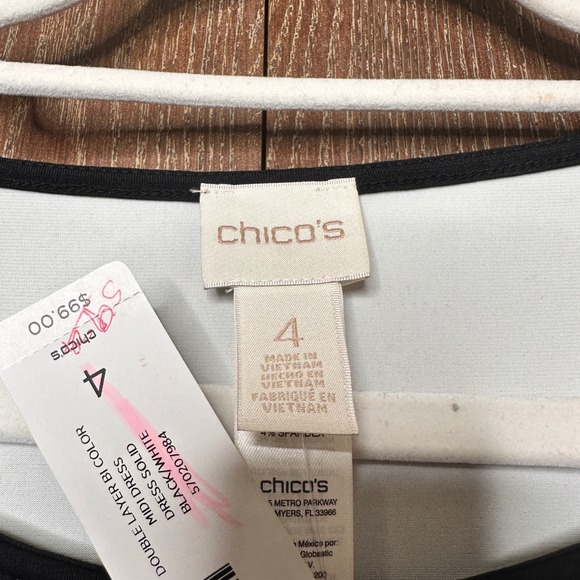 NWT Chico Double Layer Bi Color Midi Dress Black White Stretch 4 Business Casual - Picture 4 of 7